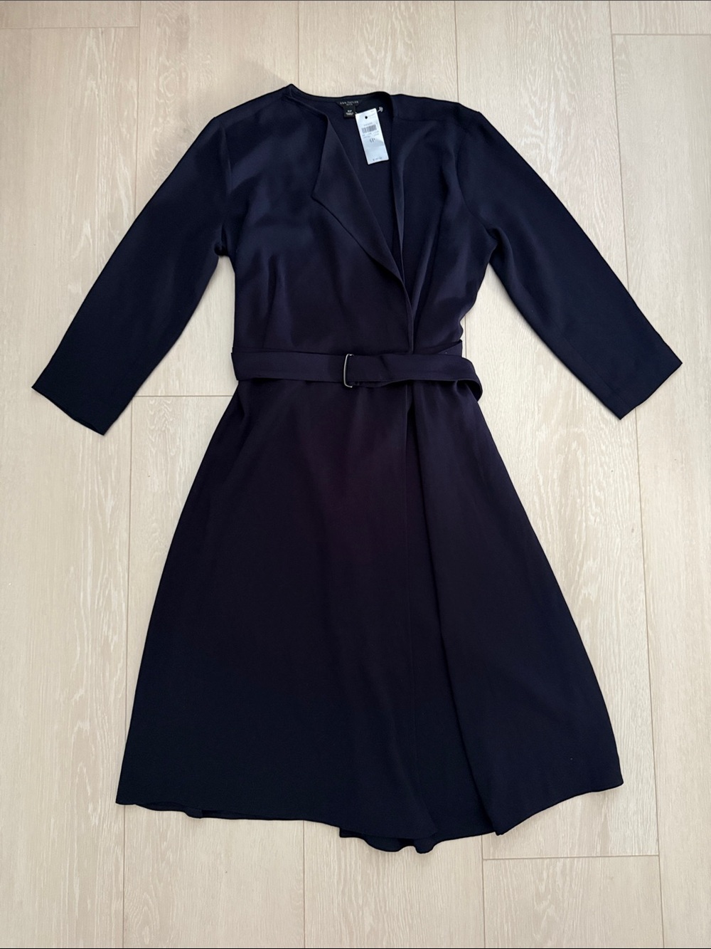J. Crew Navy Belted Wrap-Style Midi Dress - Picture 1 of 10